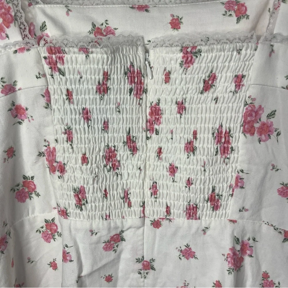 Altar'd State Mini Dress Floral Accents Coquette Cottage Core Smocked Smocked - Picture 10 of 11
